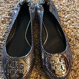 Tory Burch silver and black flats